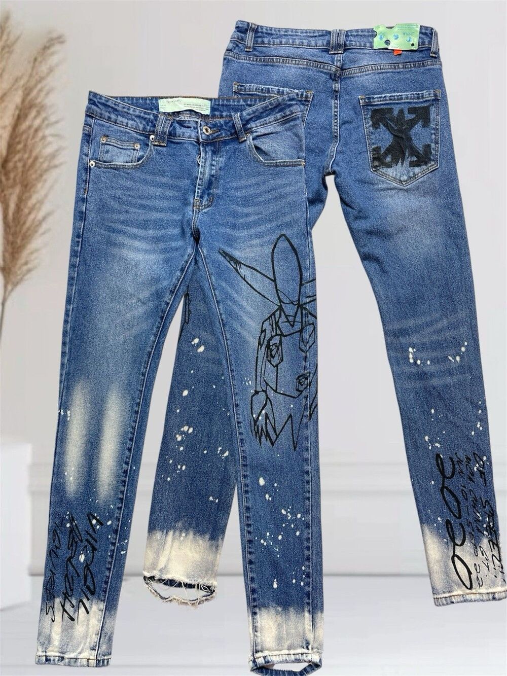 Off-White C/O Virgil Abloh Main Label Men’s Skinny Jeans Size 30 Made In Italy